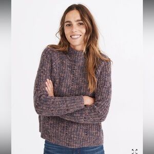 Madewell Pointelle Mockneck Long Sleeve Pullover Sweater‎ in Heather Eggplant M